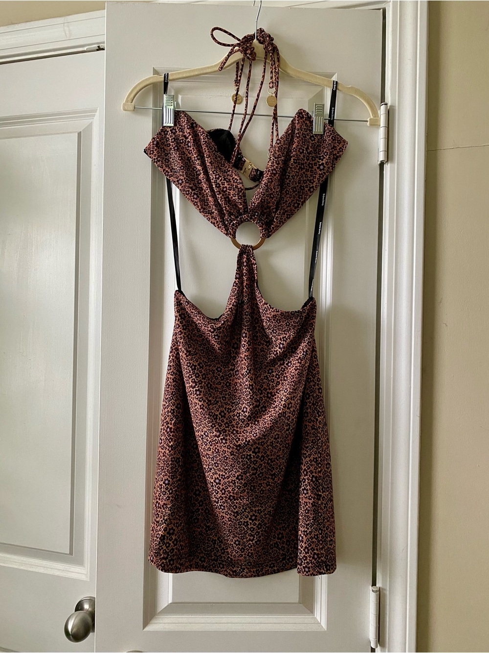 Kulani Kinis Cut Out Mini Dress - Brown Leopard Flower